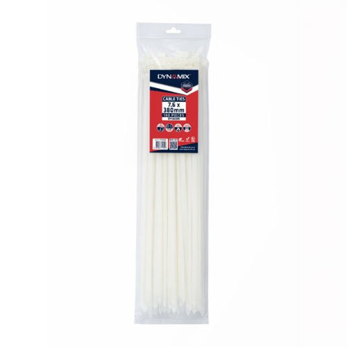 DYNAMIX DY3808N - 7.6 x 380mm Natural Cable Ties Pack of 100 540N/55.1kgs Tensile Strength