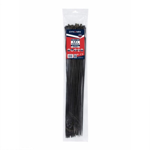 DYNAMIX DY4304B - 4.8 x 430mm UV Black Cable Ties Pack of 50 230N/23.4kgs Tensile Strenght