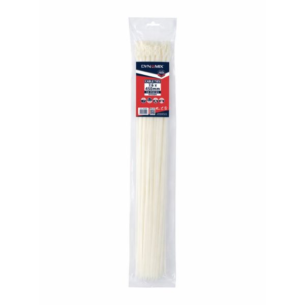 DYNAMIX DY4508N - 7.6 x 450mm Natural Cable Ties Pack of 50 540N/55.1kgs Tensile Strength
