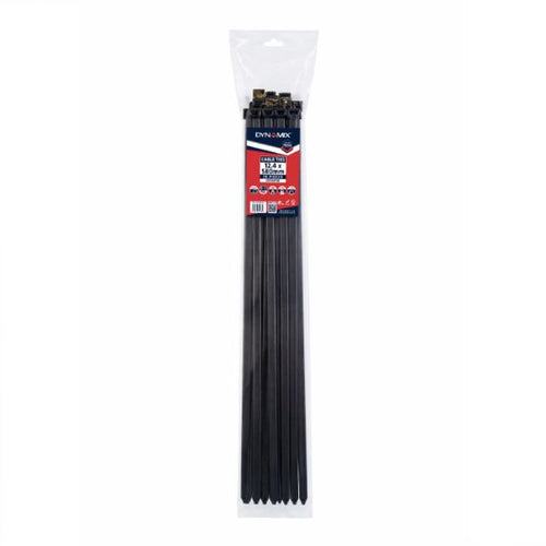 DYNAMIX DY55013B - 12.4 x 580mm UV Black Cable Ties Pack of 25 1200N/122.4kgs Tensile Strength