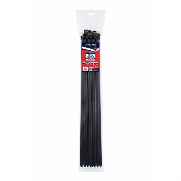 DYNAMIX DY55013B - 12.4 x 580mm UV Black Cable Ties Pack of 25 1200N/122.4kgs Tensile Strength