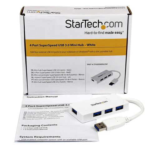 StarTech.com ST4300MINU3W - Portable 4 Port Mini USB 3.0 Hub - White