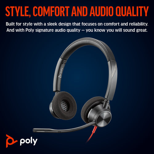 HP 8X220AA - Poly Blackwire 3320 Stereo Microsoft Teams Certified USB-C Headset +USB-C/A Adapter
