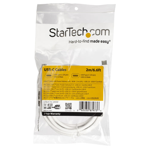 StarTech.com USB2C5C2MW - Cable USB-C w/ 5A PD - USB 2.0 - 2m 6ft