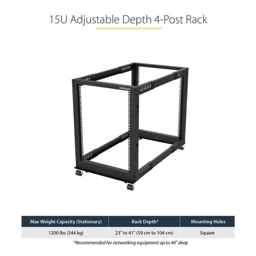 StarTech.com 4POSTRACK15U - 15U 19in Open Frame Server Rack 22-40in