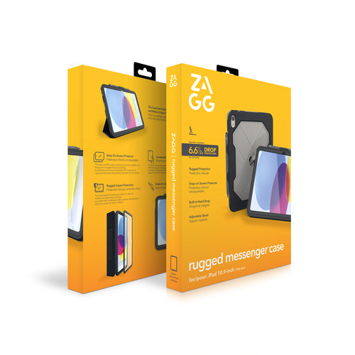 ZAGG Rugged Messenger Case for iPad A16 (2025), iPad 10th Gen (10.9" 2022), Charcoal