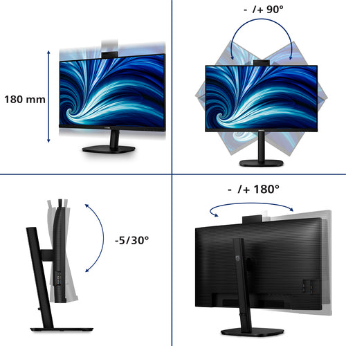 32B2U3601H/75 - PHILIPS 32B2U3601H/75 32" 16:9 QHD IPS LED 100HZ,4MS,USB-C DOCK,HDMI,DP/OUT,CAM,H/ADJ,4YR