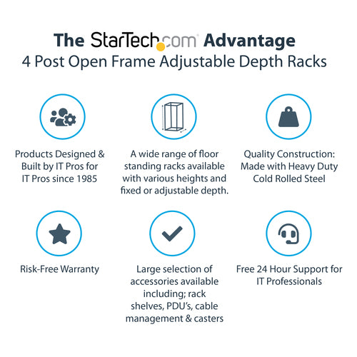 StarTech.com 4POSTRACK15U - 15U 19in Open Frame Server Rack 22-40in
