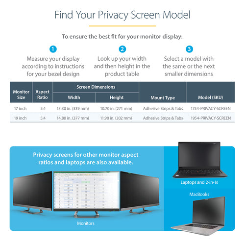 STARTECH.COM 17" 5:4 COMPUTER MONITOR PRIVACY FILTER, ANTI-GLARE PRIVACY SCREEN FILTER 2YR