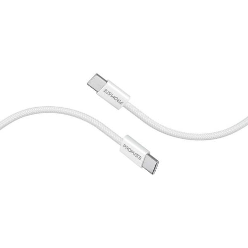 ECOLINE-CC120-WH - PROMATE ECOLINE-CC120-WH - 1.2m USB-C to USB-C Cable w/ Fabric Braided Cable Supports 60W PD. White
