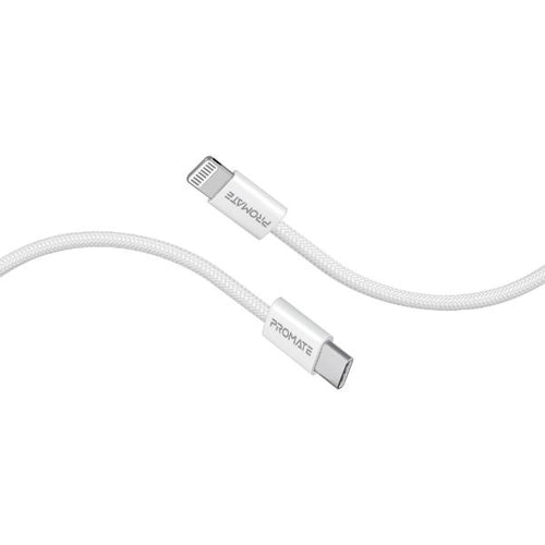 ECOLINE-CI120-WT - PROMATE ECOLINE-CI120-WT - 1.2m 27W PD USB-C to Lightning Connector Cable. Fabric Braided Cable