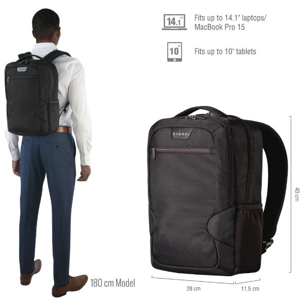 EVERKI EKP118 - Studio Slim Laptop Backpack up to 14.1''/MacBook Pro 15. Integrated Laptop Corner Guard