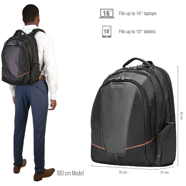 EVERKI EKP119 - Flight Laptop Backpack 16'' Checkpoint friendly design 5-Point balance strap system