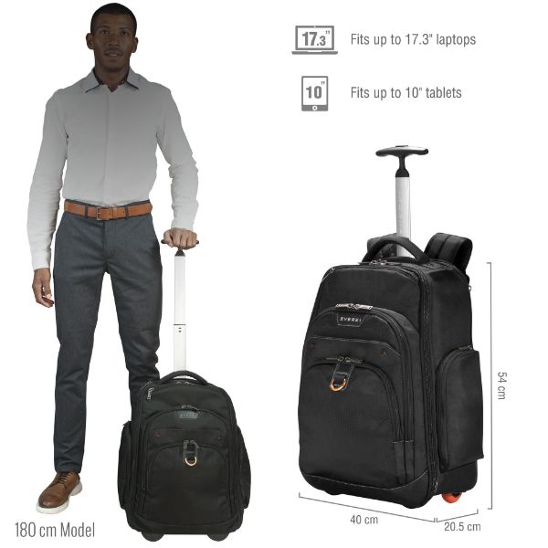 EVERKI EKP122 - Atlas Wheeled Laptop Backpack. Notebooks 13-17.3''. Felt-lined iPad/Kindle/tablet
