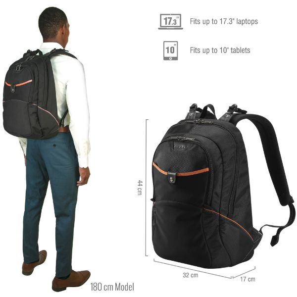 EVERKI EKP129 - Glide Laptop Backpack 17.3'' Integrated corner-guard Shoulder strap stash pocket