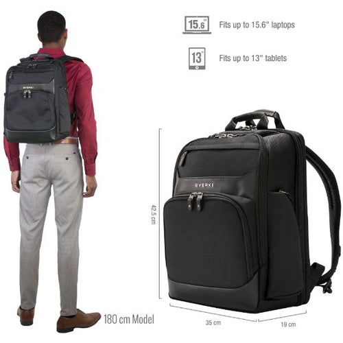 EKP132 - EVERKI EKP132 - Onyx Black Laptop Backpack Up to 15.6''. Travel Friendly Hard-Shell Quick-Access
