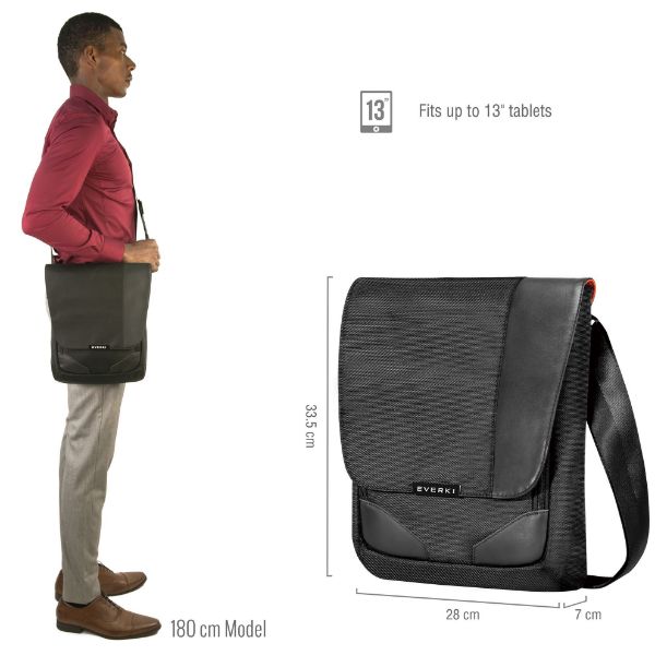 EVERKI EKS622XL - Venue XL RFID Mini Messenger fits iPad Pro 12'' Surface Pro MacBook.