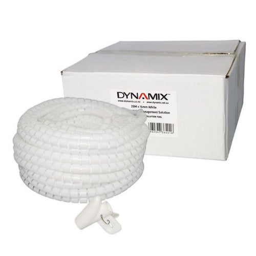 DYNAMIX EW-1520W - 20mx15mm Easy Wrap Cable Management Solution Bulk Packed White Includes Tool