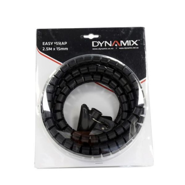 DYNAMIX EW-15R - 2.5mx15mm Easy Wrap - Cable Management Solution Blister Retail Packaging Black