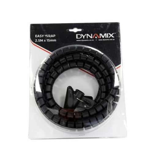 DYNAMIX EW-15R - 2.5mx15mm Easy Wrap - Cable Management Solution Blister Retail Packaging Black