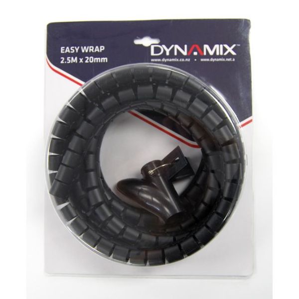 DYNAMIX EW-20R - 2.5mx20mm Easy Wrap - Cable Management Solution Blister Retail Packaging Black