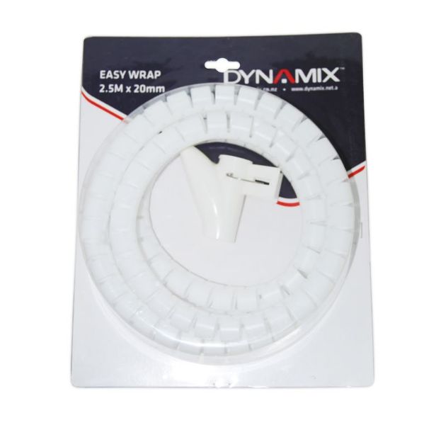 DYNAMIX EW-20RW - 2.5mx20mm Easy Wrap - Cable Management Solution Blister Retail Packaging White