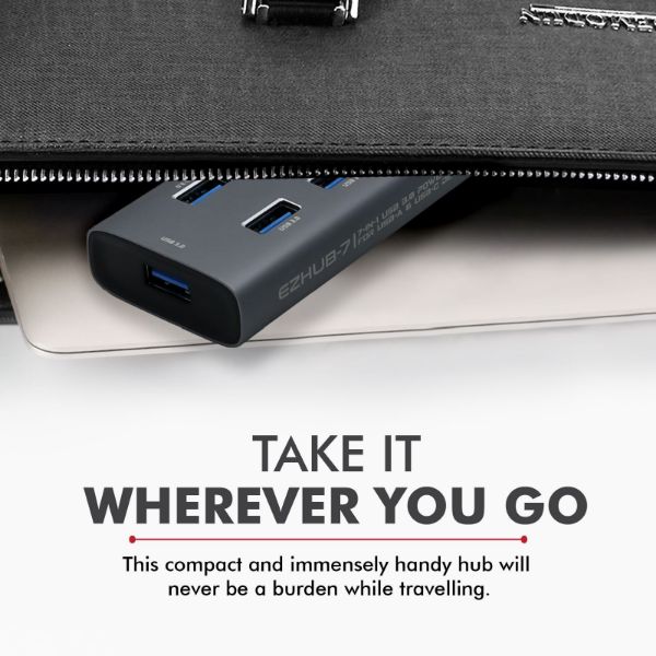 PROMATE EZHUB-7-GRY - Powered USB Hub w/ 7x USB 3.0 Ports Plus Add USB-C Adaptor Aluminium Alloy