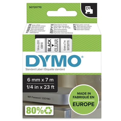 S0720770 - Dymo Blk on Clr 6mm x7m Tape