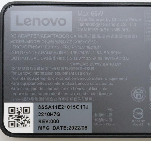 IBM Power Adapter AC 65W 20VDC 3.25A USB Type-C Output - C6 3-Pin AC Input - FRU