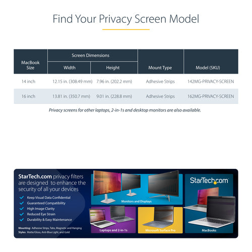 STARTECH.COM 16-INCH 2021/2023 MACBOOK PRO PRIVACY SCREEN, GLOSSY GOLD FILTER, 2 YR