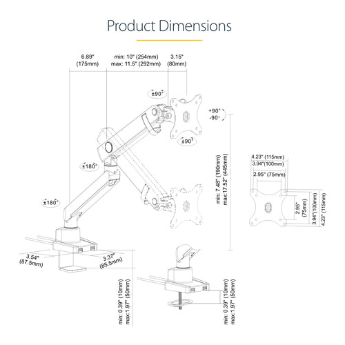 STARTECH.COM SINGLE DESK MOUNT MONITOR ARM - 2 BUILT-IN USB 3.0 PORTS, 2 YR