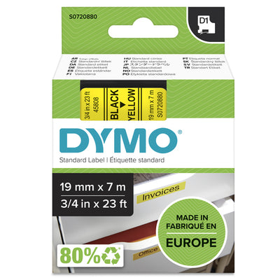 S0720880 - Dymo Blk on Yell 19mmx7m Tape