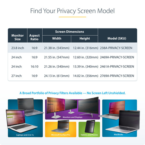 STARTECH.COM 23.8-INCH 16:9 MONITOR PRIVACY SCREEN, HANGING FILTER/SHIELD, 2 YR