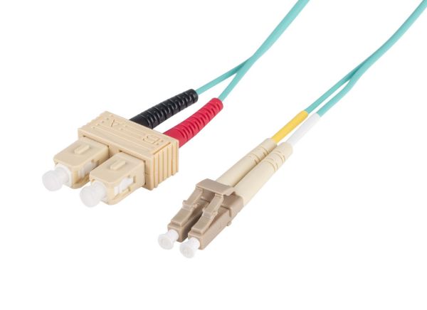 DYNAMIX FL-LCSC50-0 - 0.5M 50u LC/SC OM3 Fibre Lead Duplex Multimode Aqua LSZH Jacket