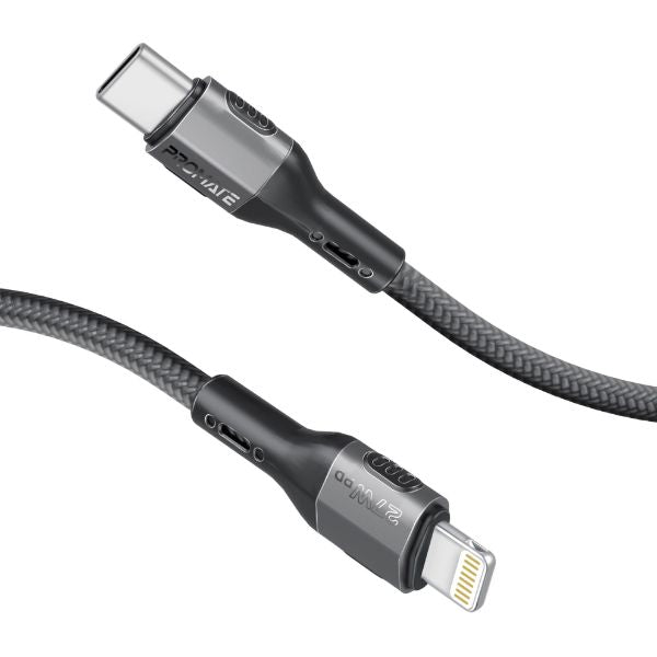 PROMATE FLETCHLINK-CI-BK - 1.2m 27W PD USB-C to Lightning Tough-Built Cable. Supports up to 480Mbps Slim