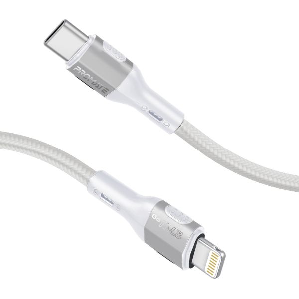 PROMATE FLETCHLINK-CI-GR - 1.2m 27W PD USB-C to Lightning Tough-Built Cable. Supports up to 480Mbps Slim