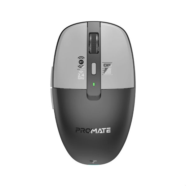 FLIXI-GRY - PROMATE Dual-Mode Wireless Mouse with Rechargeable Battery. 2.4G & BT Connect
