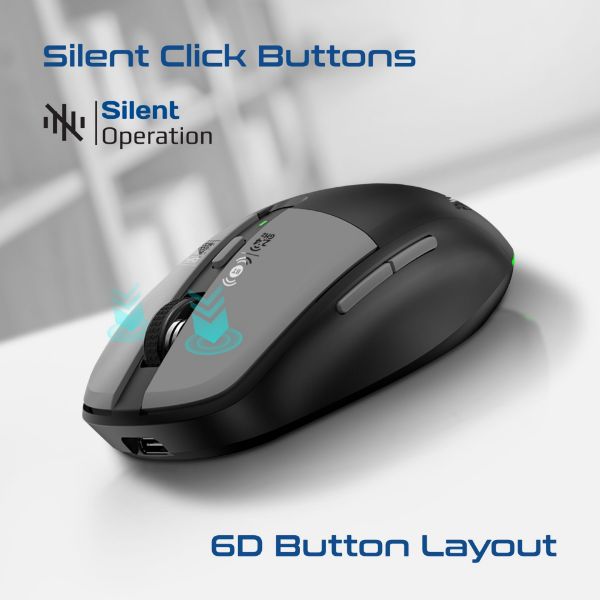 FLIXI-GRY - PROMATE Dual-Mode Wireless Mouse with Rechargeable Battery. 2.4G & BT Connect