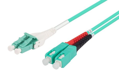 FLUB-LCSC1 - DYNAMIX FLUB-LCSC1 - 1M LC to SC OM3 Uniboot Elite Low-loss 50u 3mm MM Duplex Fibre Lead Aqua LSZH Jacket