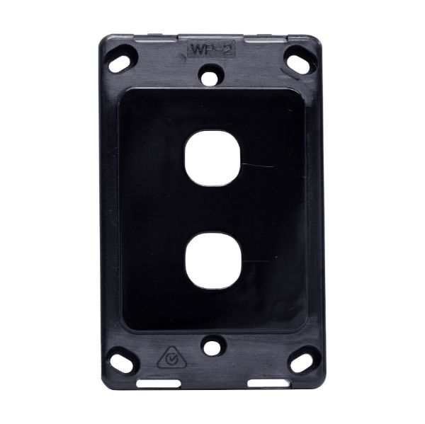 AMDEX FP-2PV2-BK - Switch Plate ONLY. 2 Gang Wall Face Plate Accepts Clipsal Style Mechs Black