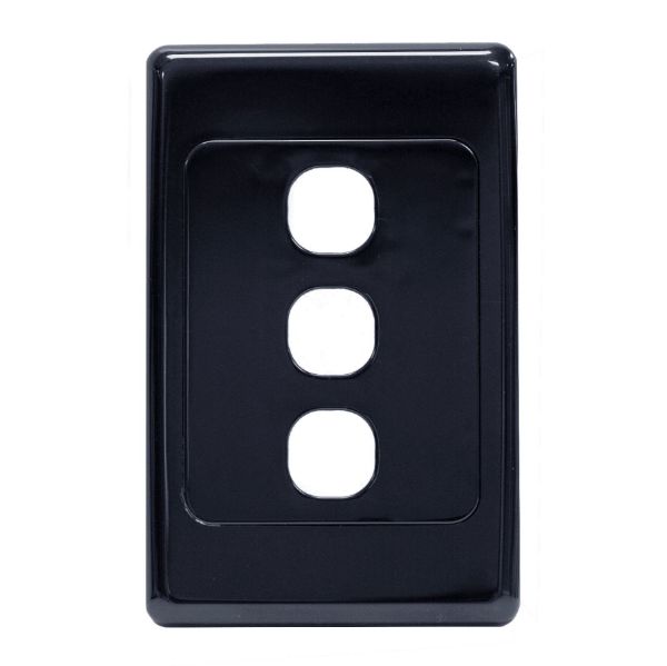 AMDEX FP-3PV2-BK - Switch Plate ONLY. 3 Gang Wall Face Plate Accepts Clipsal Style Mechs Black