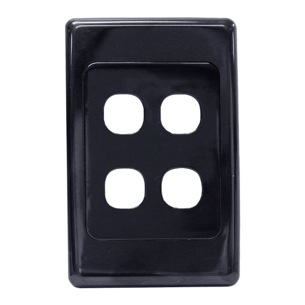 AMDEX FP-4PV2-BK - Switch Plate ONLY. 4 Gang Wall Face Plate Accepts Clipsal Style Mechs Black
