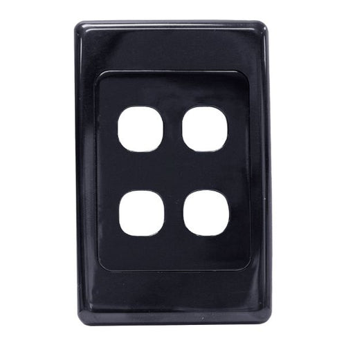 AMDEX FP-4PV2-BK - Switch Plate ONLY. 4 Gang Wall Face Plate Accepts Clipsal Style Mechs Black