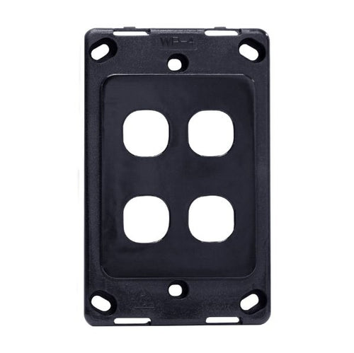 AMDEX FP-4PV2-BK - Switch Plate ONLY. 4 Gang Wall Face Plate Accepts Clipsal Style Mechs Black