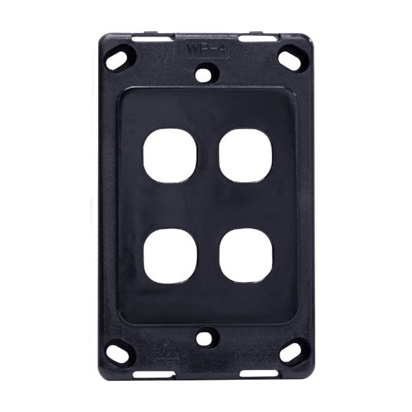 AMDEX FP-4PV2-BK - Switch Plate ONLY. 4 Gang Wall Face Plate Accepts Clipsal Style Mechs Black