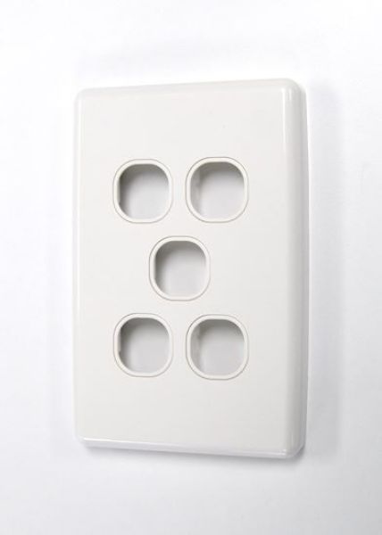 AMDEX FP-5PV3 - Switch Plate ONLY. 5 Gang WPC Series Wall Face Cover Plate. (Accepts Clipsal Style