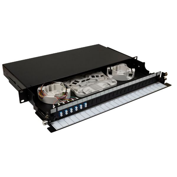 DYNAMIX FPP24SF-L112LA1 - 19'' 1U Fibre Tray 12C LC SM Fully Loaded 12x LC Elite OS2 Pigtails 6x LC Duplex Blue