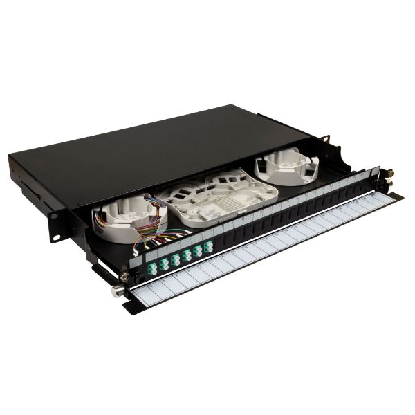 DYNAMIX FPP24SF-L112QO4 - 19'' 1U Fibre Tray 12C LC MM Fully Loaded 12x LC Elite OM4 Pigtails 6x LC Duplex Aqua