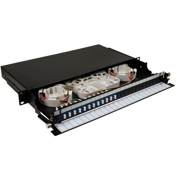 DYNAMIX FPP24SF-L124LA1 - 19'' 1U Fibre Tray 24C LC SM Fully Loaded 24x LC Elite OS2 Pigtails 12x LC Duplex Blue