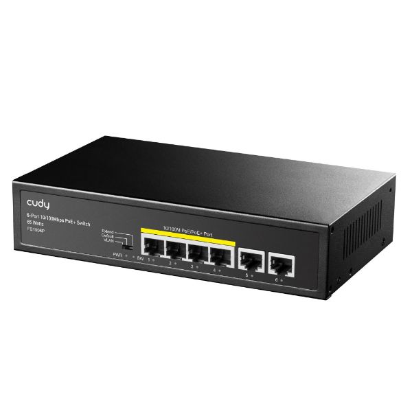 CUDY FS1006P - 6-Port 10/100M Unmanaged PoE+ 60W Desktop Switch Metal Case 4-Port IEEE 802.3at PoE+